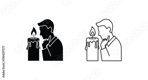 Silhouette and line art of two men holding lit candles Vector
