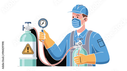 Safety Inspection in Action: A technician meticulously checks a pressure gauge, ensuring the safe operation of industrial equipment, emphasizing precision and adherence to safety protocols.