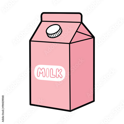 Pink Milk Carton Illustration with "MILK" Text and Cap