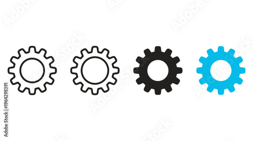 Settings gear icon representing configuration, system control and preferences. Concept of setup, tools and adjustment for user interface, software, web and mobile application design.