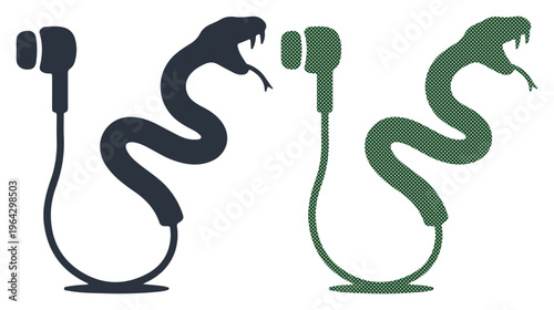 Snake Headphones, Serpent Earphones, Green and Black Vector Icons, Headset Snakes