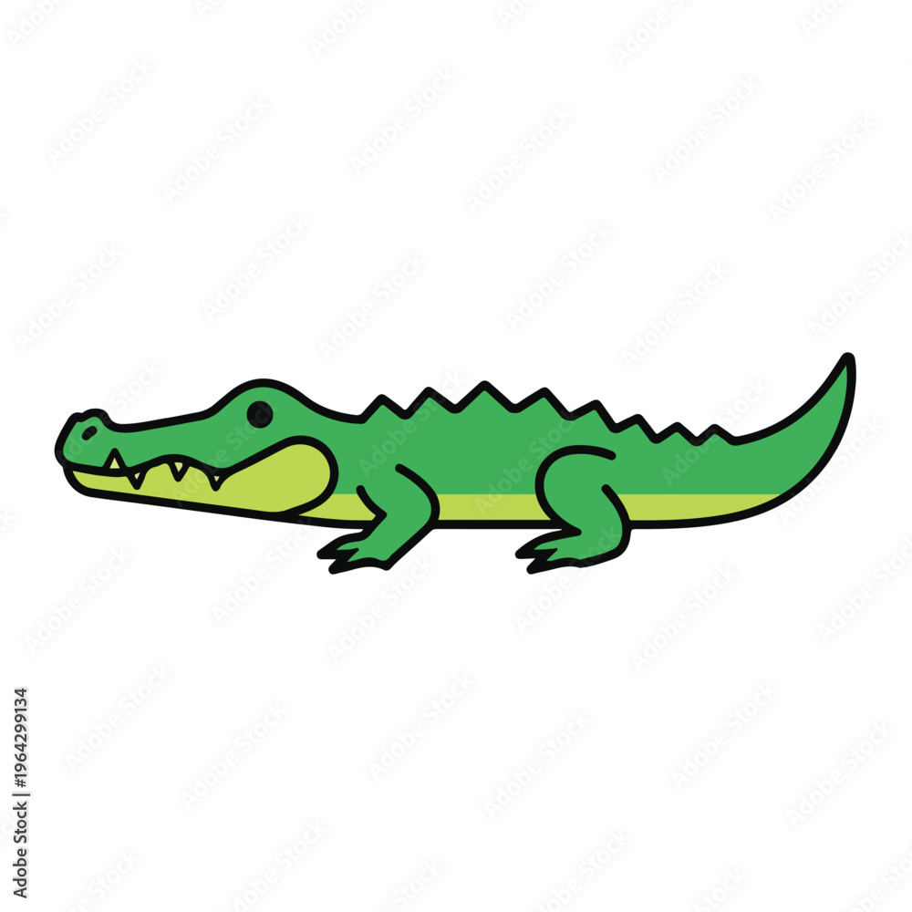 Obraz premium Green cartoon crocodile with open mouth on white background