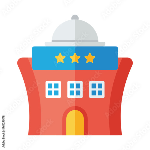 Three Star Hotel Building Icon Flat Design