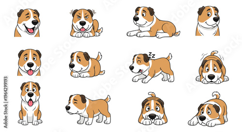 Cartoon Central Asian Shepherd Dog in various playful poses  