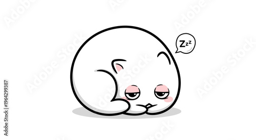 Cute white cat sleeping peacefully with Zzz above its head  