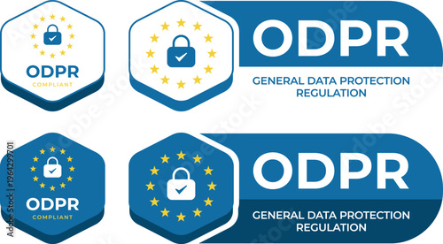 GDPR badge set data protection compliance label secure privacy vector collection