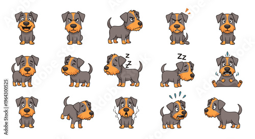 Cartoon Sealyham Terrier expressing various emotions and actions  