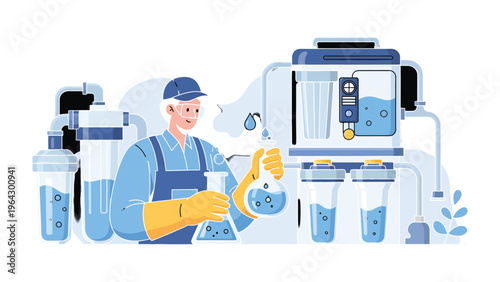 Water Quality Testing: A skilled technician diligently tests water samples in a lab environment, ensuring purity and safety with advanced equipment.