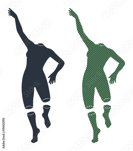 Abstract headless figures in dynamic poses, suggesting movement and individuality