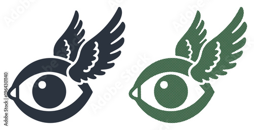 Symbol of vision and freedom represented by a winged eye in contrasting colors