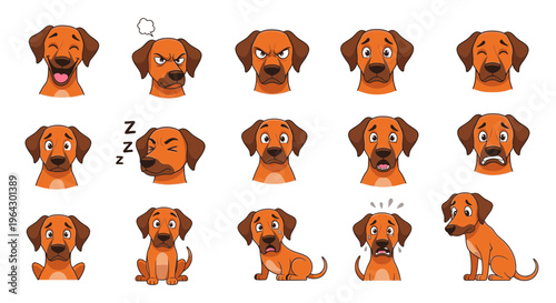 Cartoon dog expressing various emotions in different poses  