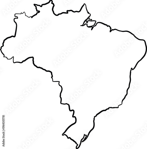 Vector graphic illustration of a map of South America with a simple black outline on a white background for educational or decorative use