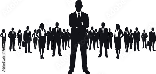 Corporate leader silhouette with team background, business people group, professional office workers, leadership concept flat vector illustration bundle set