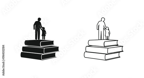 Father and child on stack of books learning education Vector
