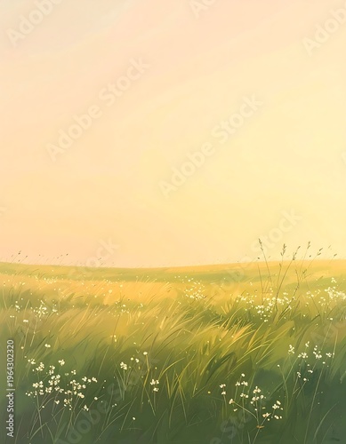 Golden Meadow at Dawn - A Serene Landscape.