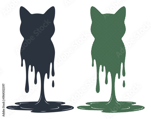 Two melting cat silhouettes in contrasting colors, symbolizing transformation or change.