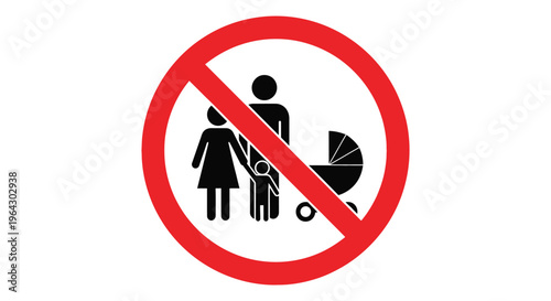 Vector graphic illustration indicating that access is prohibited for families with small children and strollers