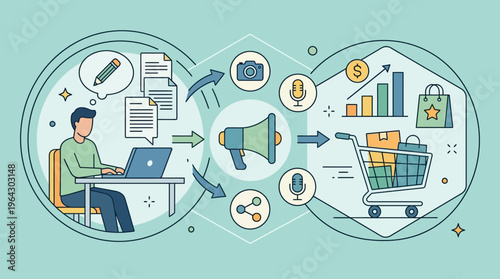 Digital Marketing Strategy and Content Creation Workflow Illustration for Business Growth