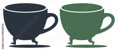 Two anthropomorphic coffee cups walking side-by-side with a sense of purpose