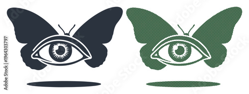 Symbolic butterfly with an eye represents transformation and perception