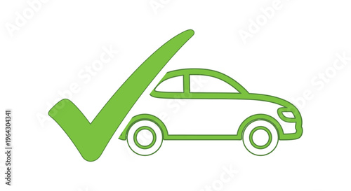 Car inspection approved with a green checkmark vector illustration representing vehicle safety design