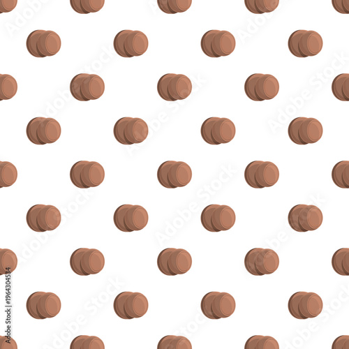 Repeating pattern showing brown round doorknobs on a white background