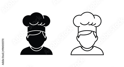 Chef and cook icons in black and white Vector