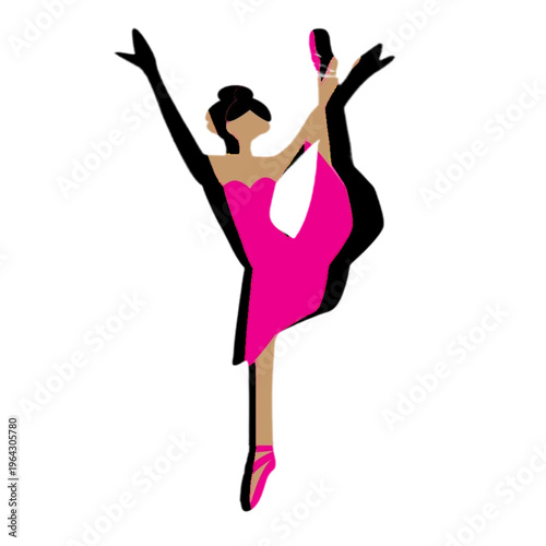 Graceful Ballerina in Motion: An illustration of a ballerina, poised mid-split, adorned in a vibrant pink dress and ballet shoes, highlighting the beauty of dance.