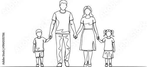 Happy Family Holding Hands Continuous Line Drawing Hand Drawn Vector