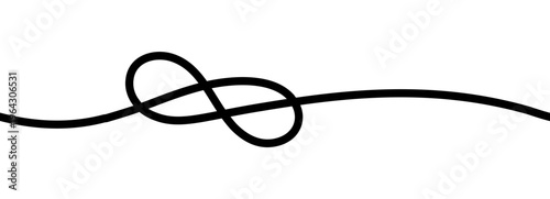 Line abstract cable and squiggle curve tangle with long thin drawing. Wavy curvy thread and black pattern vector with continuous squiggly wire. Doodle line design and horizontal divider. Nautical knot