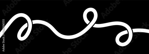 Line cable drawing with squiggle curve for thin abstract tangle. Wavy curvy thread with white pattern vector for squiggly wire. Continuous doodle line on black background
