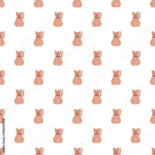 Maneki neko beckoning cats creating a seamless pattern symbolizing good fortune