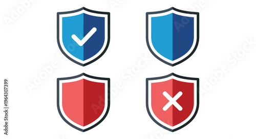 Free Download Vector graphic set of four shield icons indicating security status with checkmarks and crosses - GFXLoad