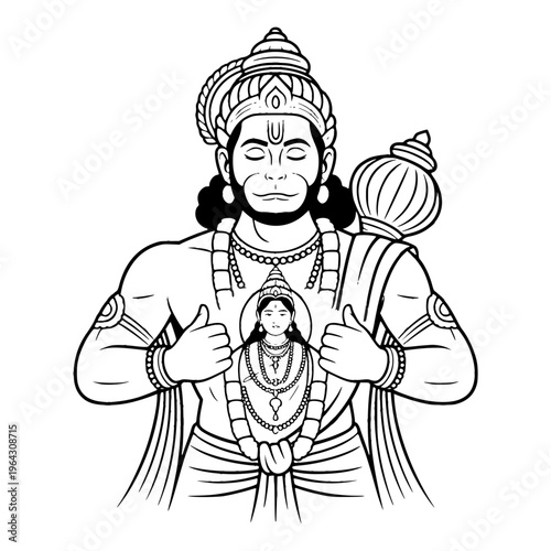 Fotografie Jai Hanuman Painting, Hindu God Hanuman holding his weapon