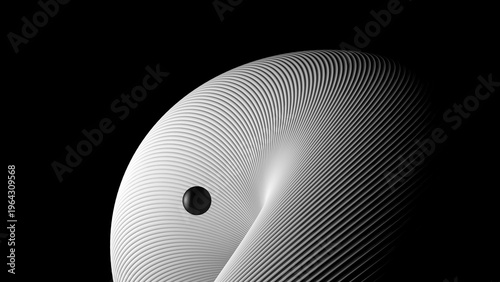Abstract 3D Ribbed Shell Structure with Small Black Sphere