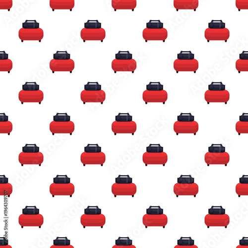 Red portable air compressors creating a repeating industrial equipment background pattern