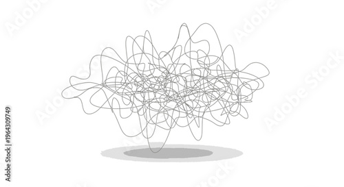 Abstract tangled lines cloud shape with shadow on white background