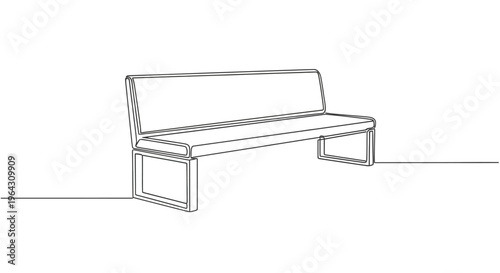 Modern Bench Line Art Drawing, Minimalist Furniture Illustration