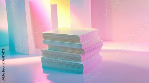 Stacks of Vibrant Blank Business Cards Printed with Pastel Colors Under Studio Lighting