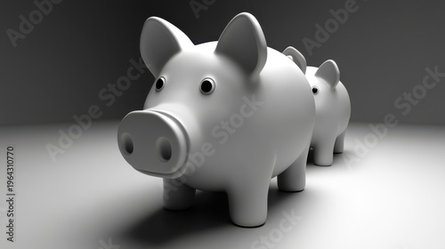 Three 3D style white piggy banks lined up, representing financial education and savings growth