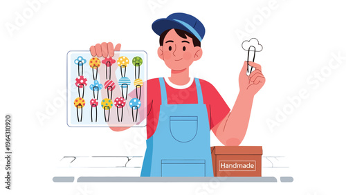 Handmade Hair Accessories Showcase: An artisan presents a colorful array of handcrafted hair clips, showcasing the artistry and detail of his creations.