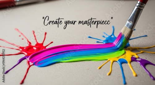 Vibrant Paint Brush Stroke with Color Splashes
