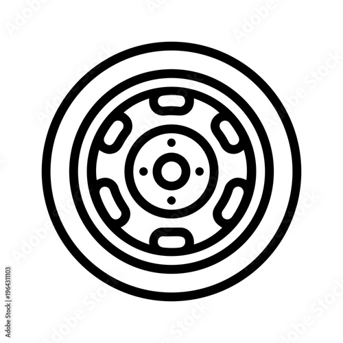 Black and White Compact Donut Spare Tire and Steel Wheel Vector Icon.eps