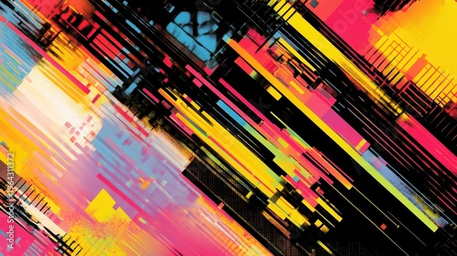 Vibrant Digital Data Stream Abstract with Dynamic Geometric Lines and Vivid Colors