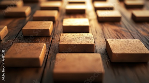 Wooden Blocks Arranged in Rows on a Dark Surface Symbolizing Business Strategy and Risk Management Concepts
