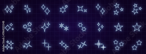 ネオンカラーの星とキラキラ記号のアイコンセットneon color star and sparkling symbol icon set.