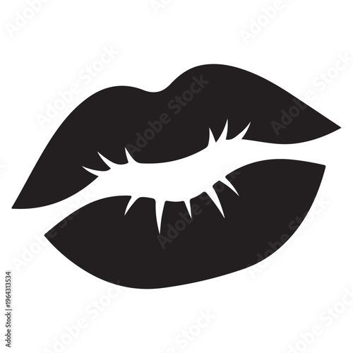 Graphic Black Lips Silhouette with Stylized Inner Line