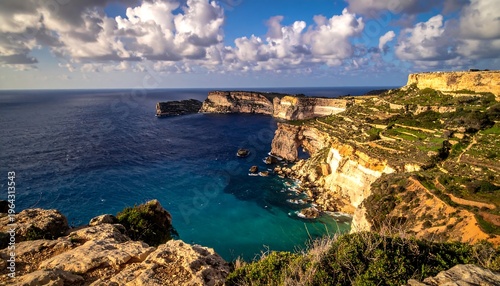 Dramatic Coastal Cliffs of Malta - Azure Waters and Rugged Beauty.