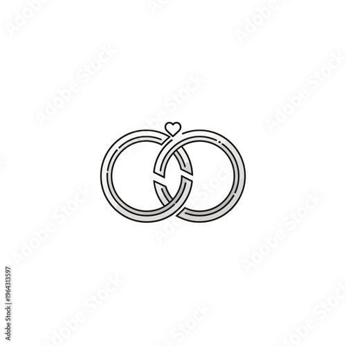 Interlocking Wedding Rings Symbol with Heart Detail.