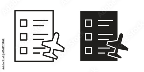 Itinerary icon in black and white. clipart and line style icons